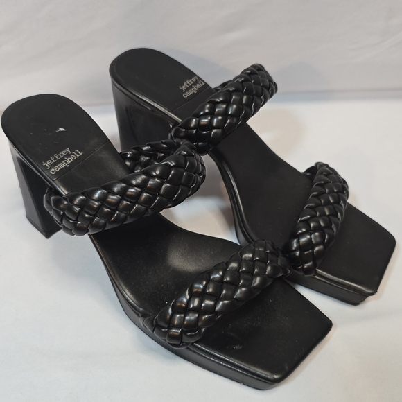 Jeffrey Campbell Shoes - Jeffrey Campbell Black Square Toe Block Heel Sandals Braided Strap Platform,  10